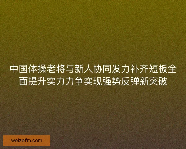 中国体操老将与新人协同发力补齐短板全面提升实力力争实现强势反弹新突破